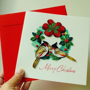 Corona de laurel / Tarjeta navideña / Tarjeta navideña Quliling / Tarjeta hecha a mano / Tarjeta navideña / Tarjeta de felicitación hecha a mano / Tarjeta de felicitación
