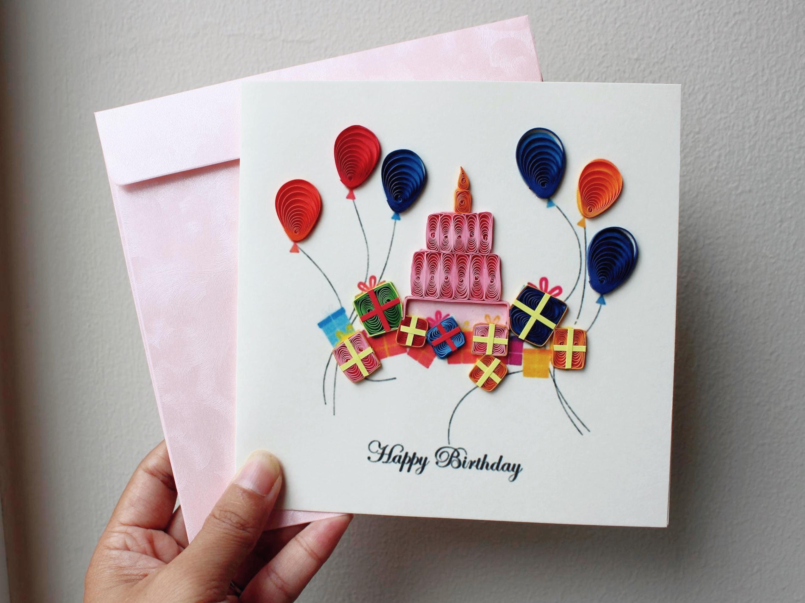 Quilled Happy Birthday Card Set: Handmade Paper Art, Set of 2 - Etsy