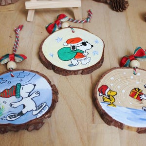 Hand-Painted Wood Slice Christmas Ornaments: Cartoon Dog Ornaments