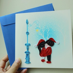 Tarjeta de Navidad con filigrana / Tarjeta de Navidad para enamorados / Tarjeta hecha a mano / Tarjeta de Navidad / Tarjeta de felicitación / Tarjeta con filigrana / Tarjeta para pareja