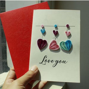 Unique Handmade Love Cards / Quilling Card / Valentine Cards / Love Cards / Anniversary Cards / Card For Love Ones (Size 12cm x 08cm)