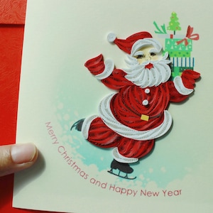 Papá Noel - Tarjeta de quilling / Tarjeta hecha a mano / Tarjeta navideña / Tarjeta de felicitación de quilling / Tarjeta de felicitación hecha a mano / Tarjeta de felicitación