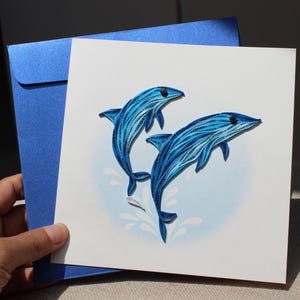 Delfin Paar Karten / handgemachte Karten / gedrehte Papierkarten / Valentinstagskarten / Liebeskarten / Jahrestagskarten / Liebesgrußkarte