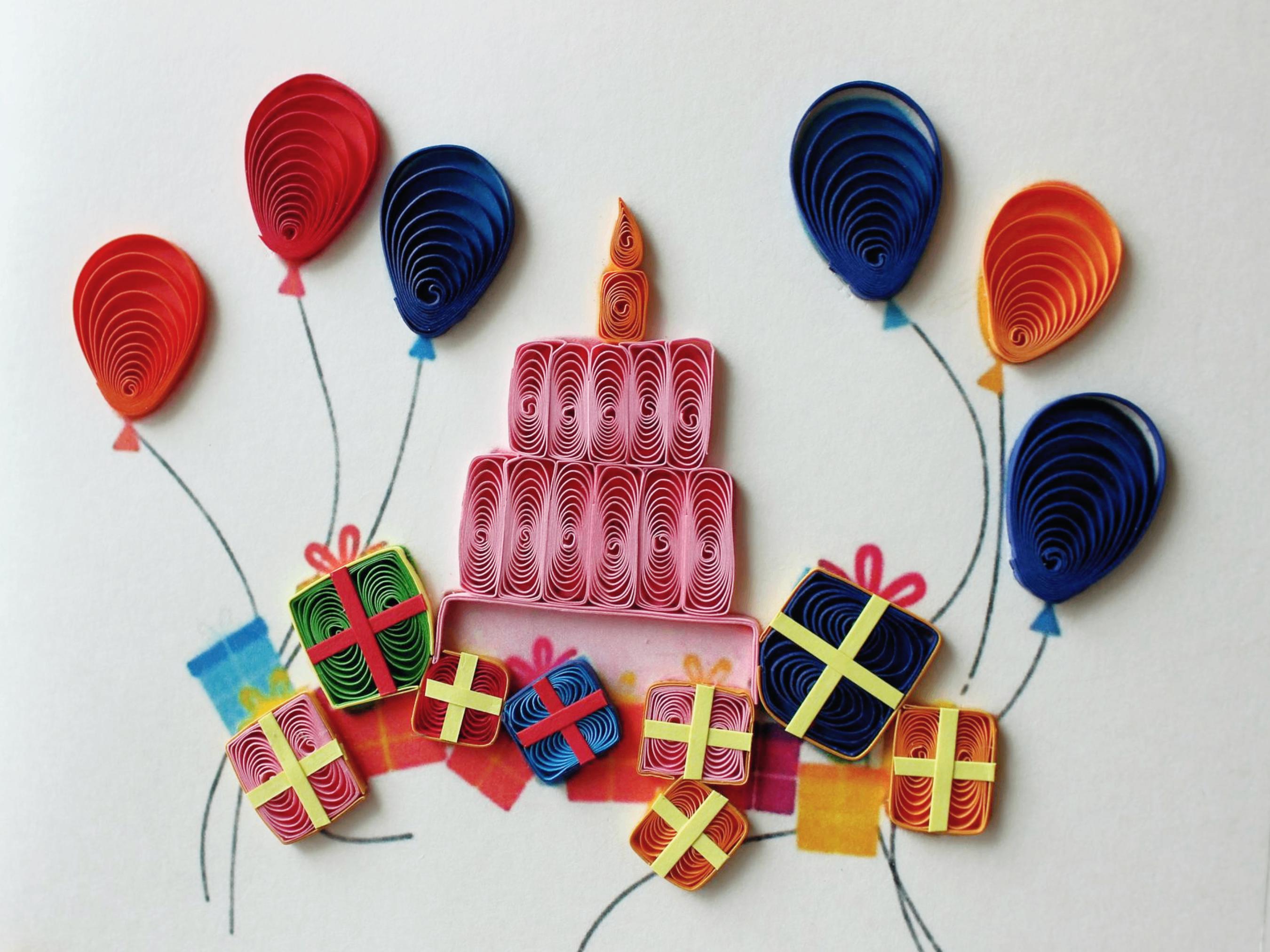 Quilled Happy Birthday Card Set: Handmade Paper Art, Set of 2 - Etsy
