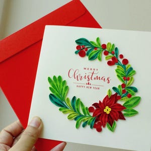 Lorbeerkranz - Quilling Karte / Handgemachte Karte / Weihnachtskarte / Quilling Grußkarte / Grußkarte / Karte für Familie