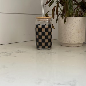 Black Checkered Glass Tumbler