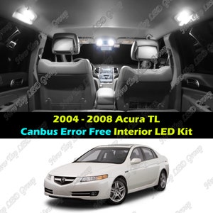 May include: A white 2004-2008 Acura TL with a white interior. The car has a white LED interior light kit installed. The text "Canbus Error Free Interior LED Kit" is displayed on the image.