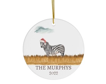 Custom Christmas Ornament Personalized Family Name Zebra Safari Ornament Ceramic Housewarming Gift