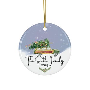 Custom Family Christmas Ornament Personalized Family Name Station Wagon Christmas Tree Ceramic Housewarming Gift