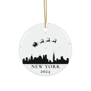 Christmas Ornament Santa Claus Reindeer Over New York City Christmas Gift Tree Ceramic Housewarming Gift