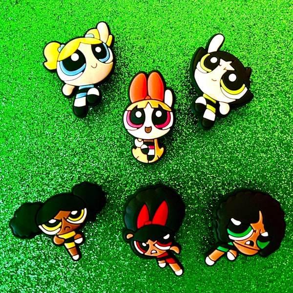 Power Puff Inspired Jibbitz| Girls Croc Charms|Black Power Girl| Croc Accessories | Fashion Charms | Bookbag Charms