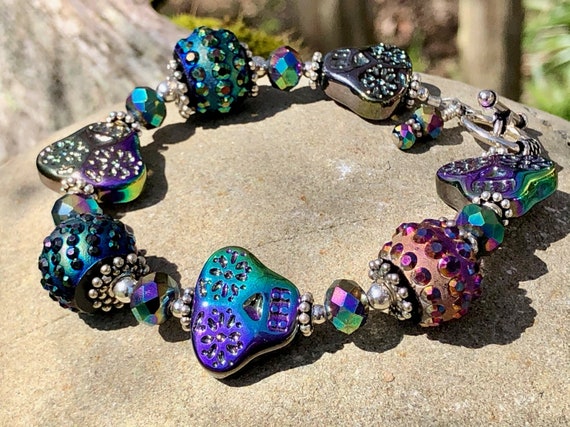 Luxe Skull Baubles Handmade Beaded Skull Bracelet Etsy