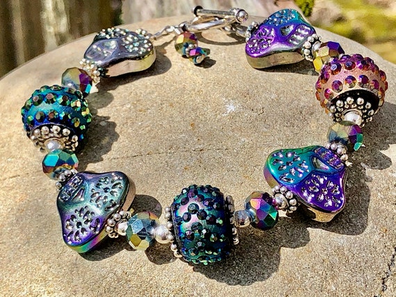 Luxe Skull Baubles Handmade Beaded Skull Bracelet Etsy