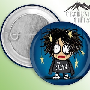 The Cure cartoon  1.5&quot; pinback button, The Cure, Robert Smith