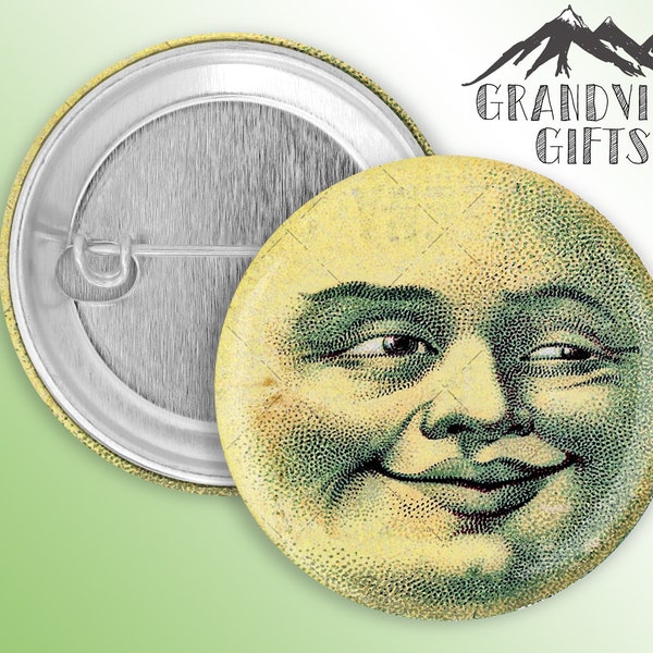 Retro Full Moon Face 1.5" pinback button