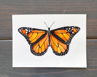 Monarch Butterfly Summer Butterfly Watercolor Illustration Original 5”x 7”