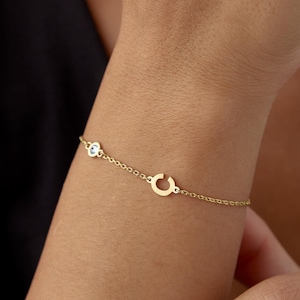 Personalized Letter Birthstone Bracelet, Letter Bracelet with Birthstone in 18k Gold, Birthday Gift, Birthstone Bracelet for Women, Dainty