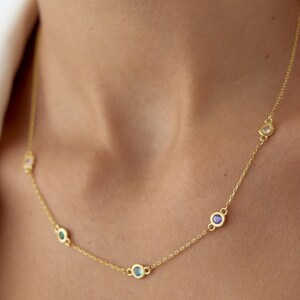 14K Gold Family Birthstone Necklace, Birthstone Gift, Christmas Gift, Bridesmaid Gift, Gift For Mom, Birthday Gift, Birthstone Jewelry!