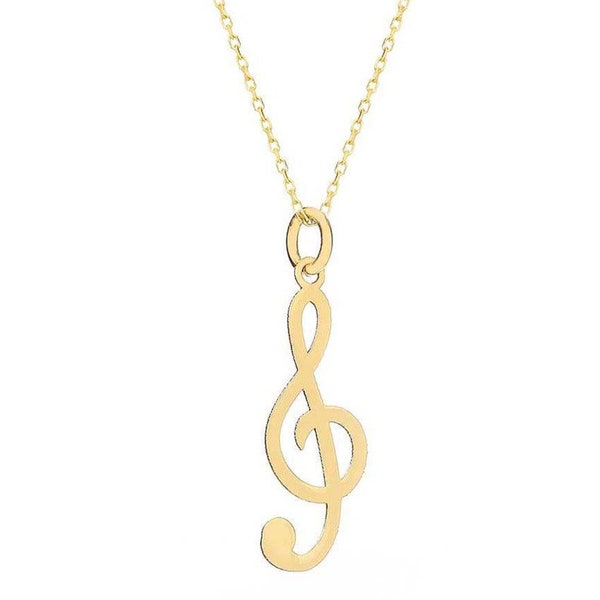 Gold Treble Clef Necklace, Christmas Gifts, Music Lover Pendant, 925 Silver Music Note Necklace, Gifts for Her, Musician Necklace