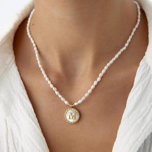 18K Gold Mother Of Pearl Initial Necklace, Fresh Water Pearl Necklace, Initial Necklace, Name Necklace, Mothers Day Gift, Gift For Mom!