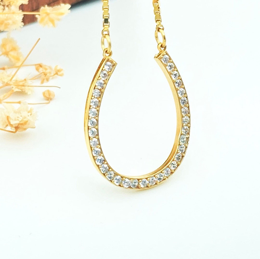 Horseshoe Necklace Diamond Horse Shoe Pendant Pave Horseshoe Etsy