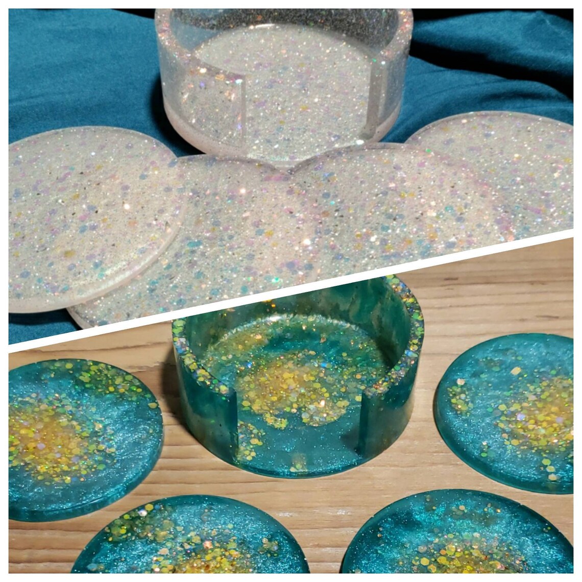 Sparkling gemstone epoxy resin coaster sets including 4 Etsy