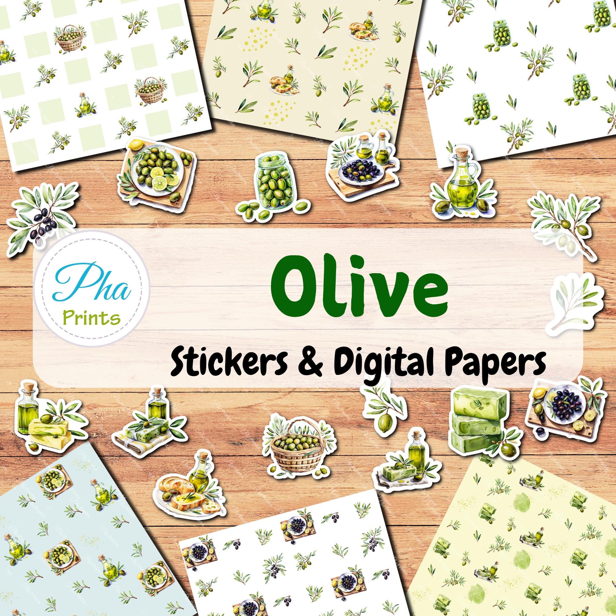Olive Sticker Sheet and Digital Paper Set, Ready to Print, Scrap ...