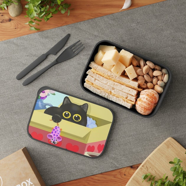 Mousey Cat Lunch Box with Band and Utensils