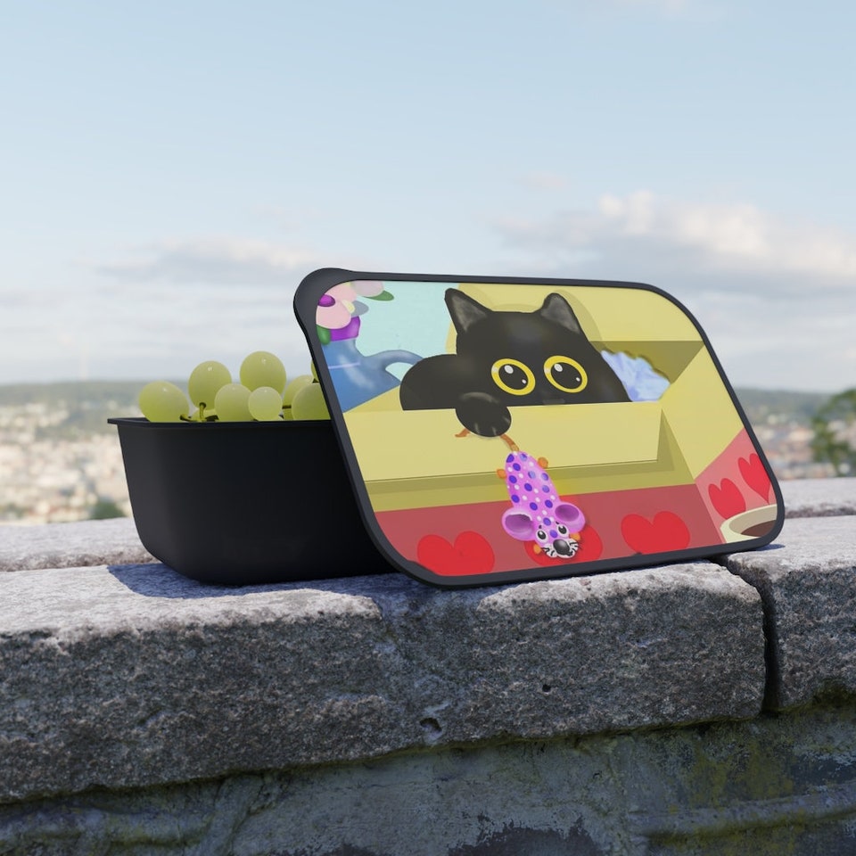 Mousey Cat Lunch Box with Band and Utensils