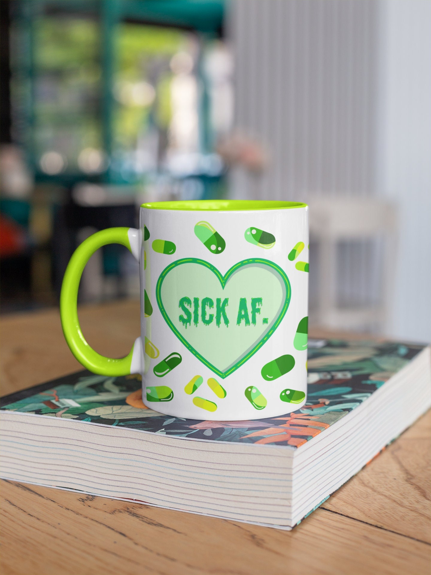 Sick AF. 11oz Ceramic Mug with Colour Inside - Chronic illness disability awareness cup - Funny gift for alt spoonie - Medicine mug- me cfs