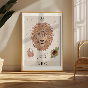 Leo Zodiac Art Print: Tarot Inspired Astrology Printable Wall Art image 1