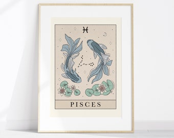 Pisces Zodiac Art Print: Tarot Inspired Astrology Printable Wall Art