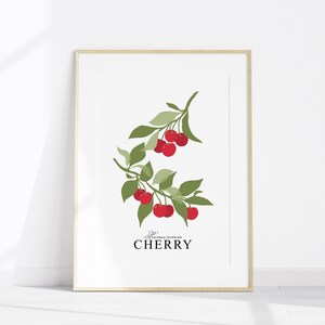Cherry Art Printable: minimal kitchen wall decor print, botanical fruit print, French Parisian minimalist wall art, farmhouse style art