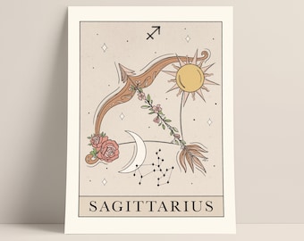 Sagittarius Zodiac Art Print: Tarot Inspired Astrology Printable Wall Art