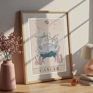 Cancer Zodiac Art Print: Tarot Inspired Astrology Printable Wall Art