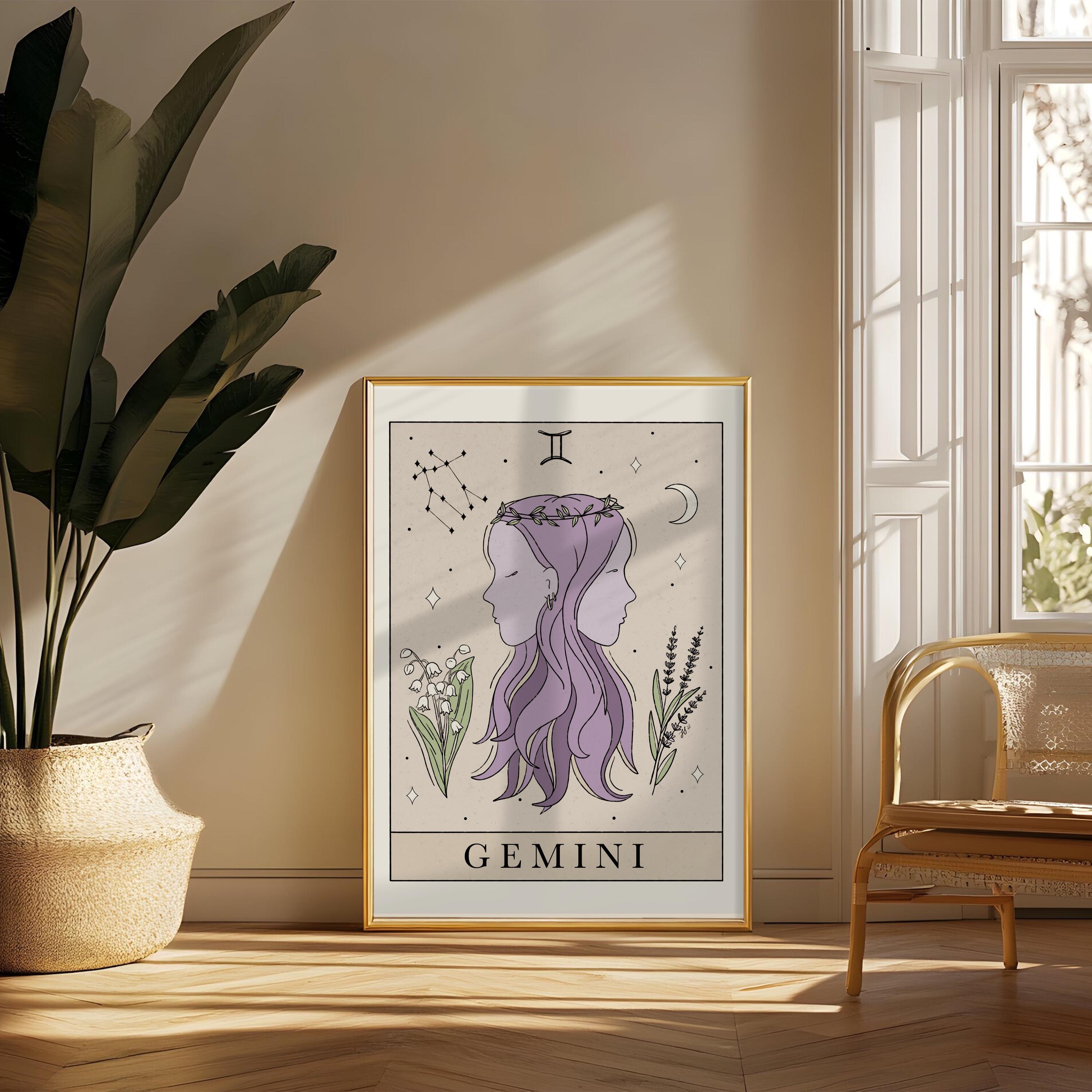 Gemini Zodiac Art Print: Tarot Inspired Astrology Printable Wall
