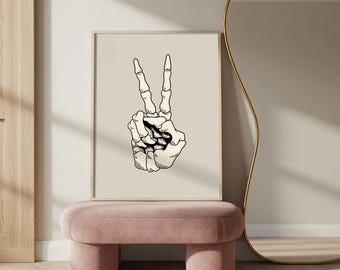 Skeleton Hand Peace Sign Print: Halloween wall art decor