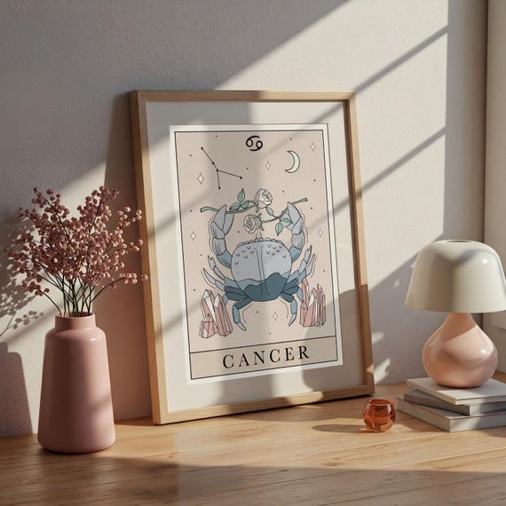 Cancer Zodiac Art Print: Tarot Inspired Astrology Printable Wall Art