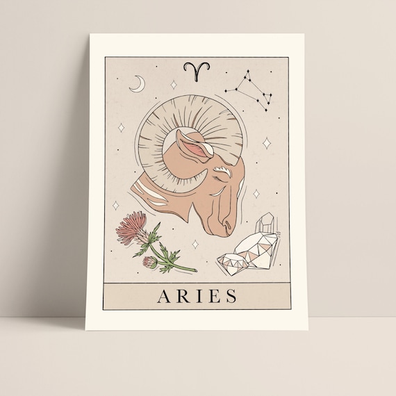 Aries Zodiac Art Print: Tarot Inspired Astrology Printable Wall Art