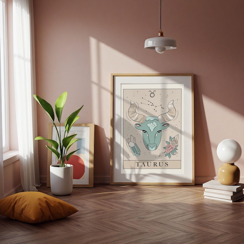 Taurus Zodiac Art Print: Tarot Inspired Astrology Printable Wall Art image 1