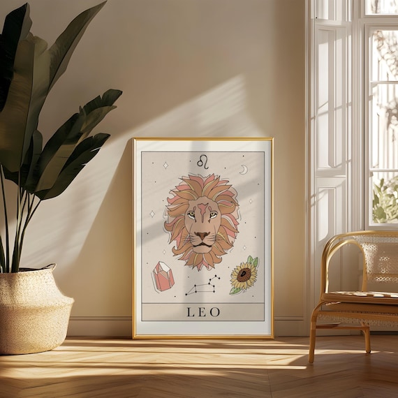 Leo Zodiac Art Print: Tarot Inspired Astrology Printable Wall Art