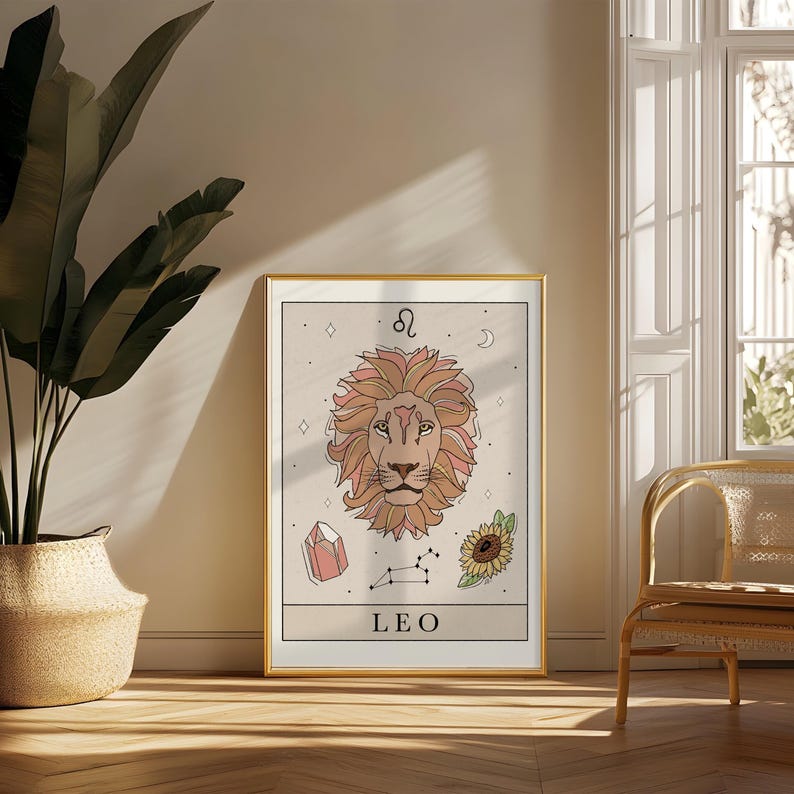 Leo Zodiac Art Print: Tarot Inspired Astrology Printable Wall Art image 1