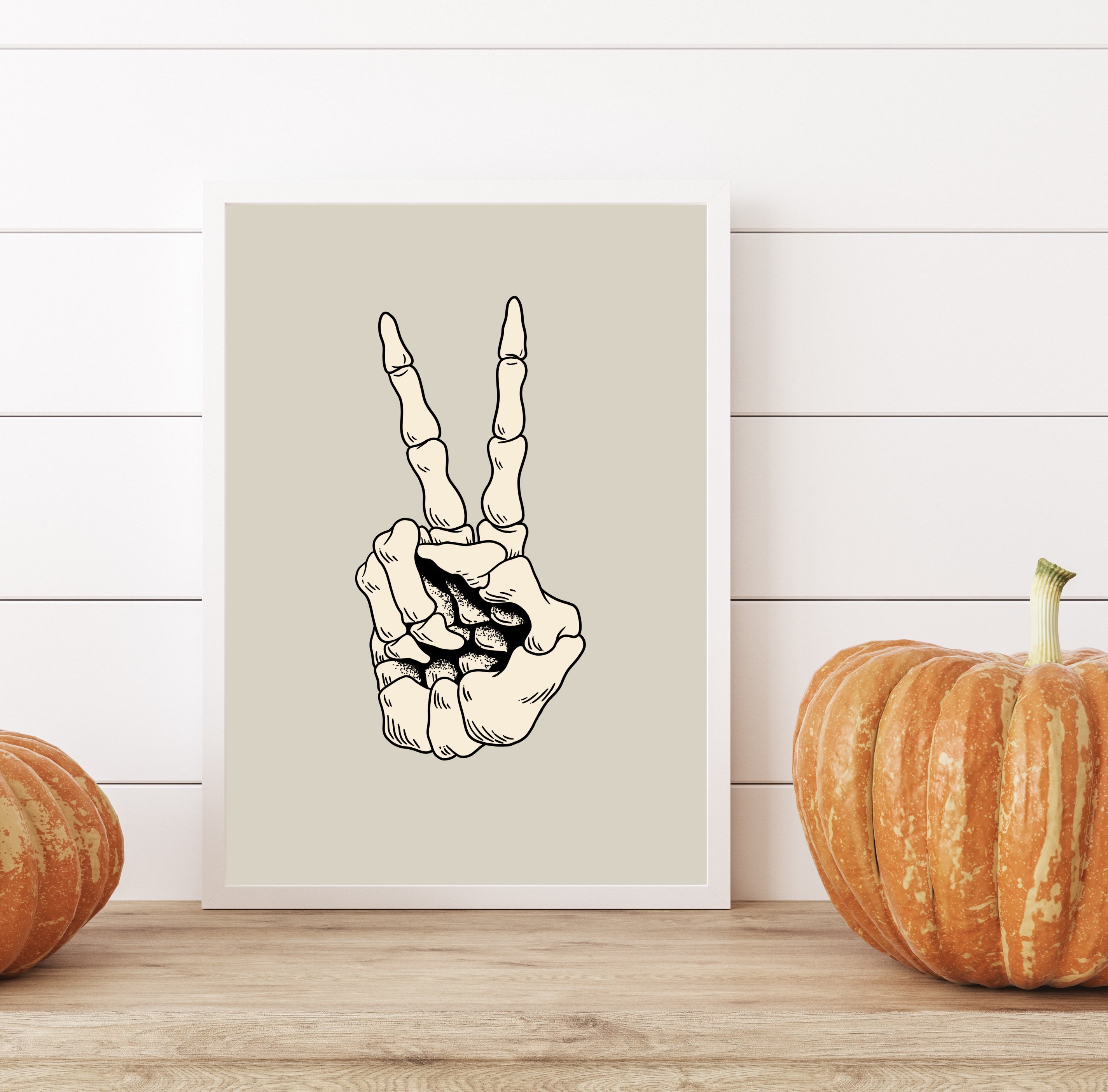 Skeleton Hand Peace Sign Printable: Halloween Wall Art Decor, Autumn
