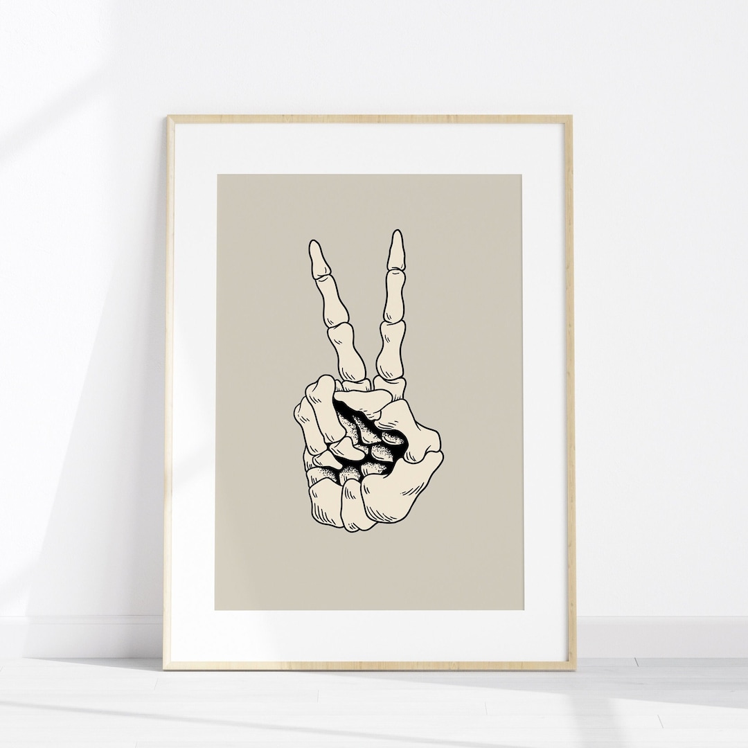 Skeleton Hand Peace Sign Printable: Halloween Wall Art Decor, Autumn