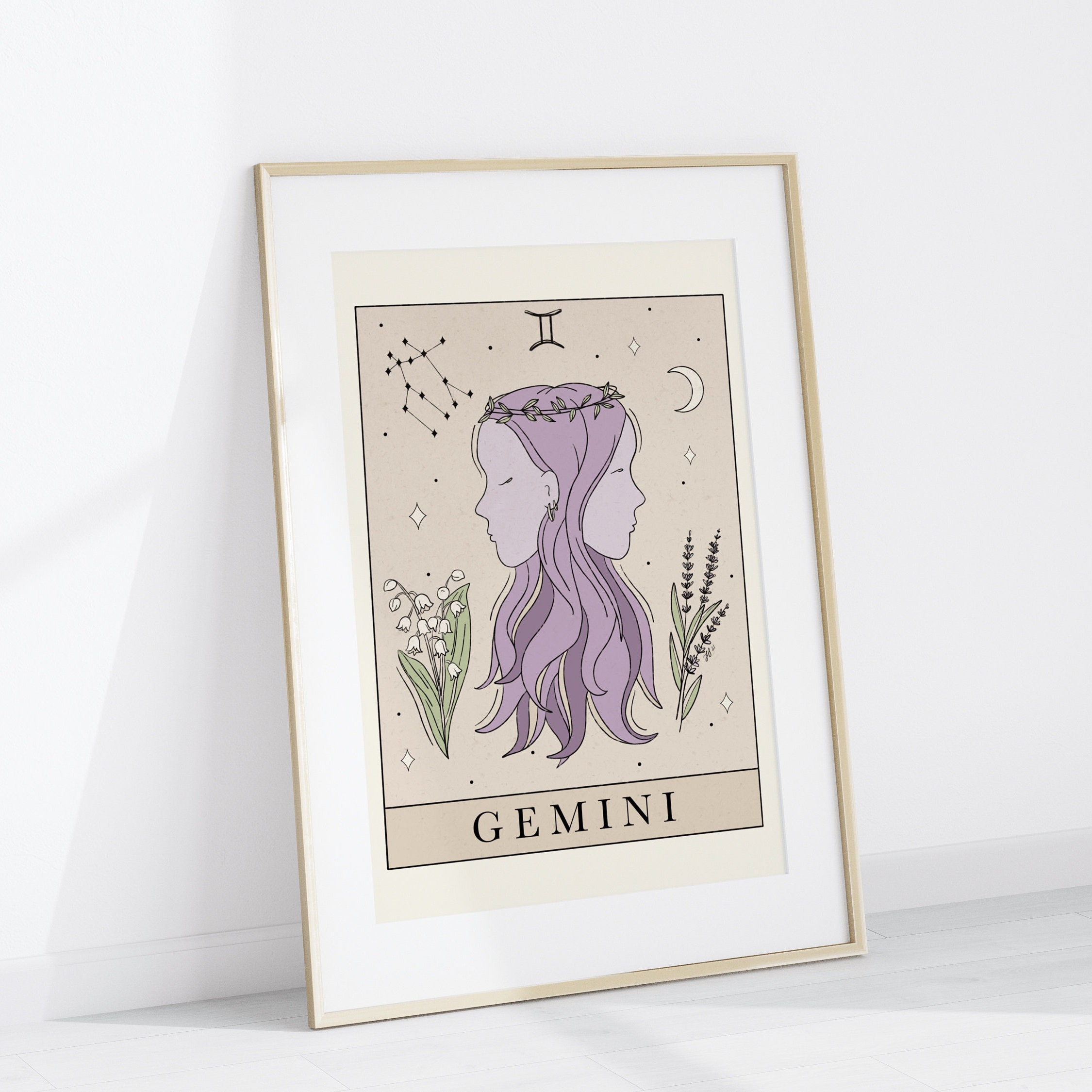 Gemini Zodiac Art Print: Tarot Inspired Astrology Printable Wall Art - Etsy