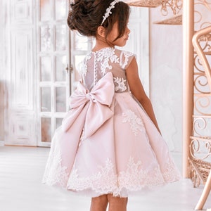 Flower girl dress tutu, Flower girl dress blush pink, Flower girl dress with bow, Flower girl dress tulle, Birthday girl dress