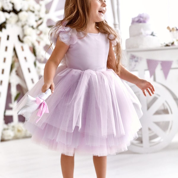 Tutu jurk voor peutermeisjes, bloemenmeisje jurk lavendel, kinderen gezwollen jurk, fotoshoot jurk baby's, baby tule jurk, formele kinderkleding