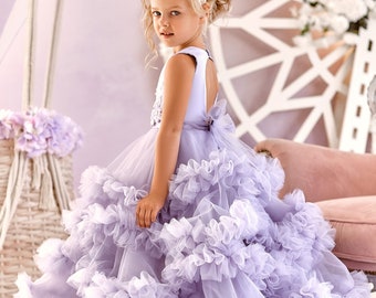 Tren de vestido de niña de las flores, vestido de niña de las flores para niños pequeños, vestido de niña de las flores lavanda, tul de encaje vestido de niña de las flores, vestido de cumpleaños para niñas