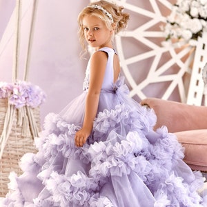 Flower girl dress train, Flower girl dress toddler, Flower girl dress lavender, Flower girl dress lace tulle, Birthday dress for girls