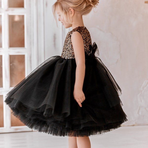 Black Flower Girl Dress Etsy